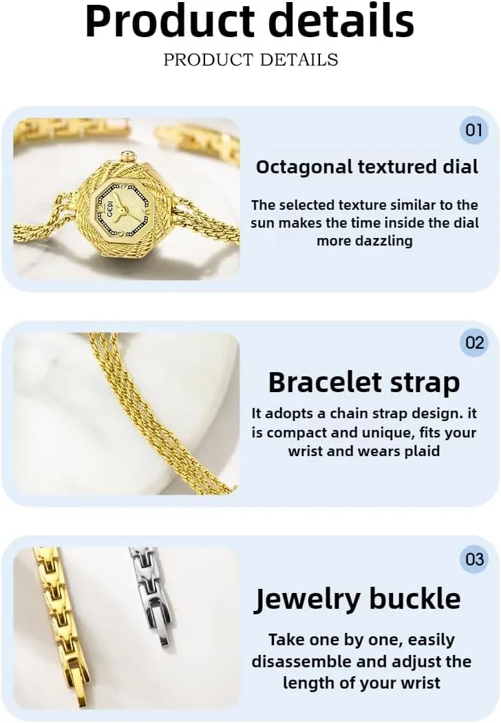 MASTOP Womens Gold Watch  Small Vintage Octagonal Dial, Dainty Bracelet Fashion Luxury Watch, Elegant Ladies Watches Gift