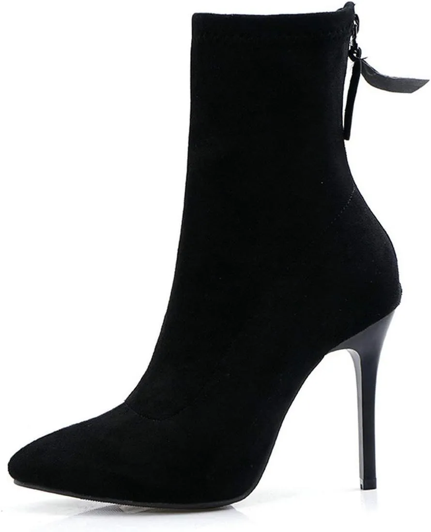 MAVMAX Women's Suede Pointed Toe Booties Stilettos High Heels Ankle Boots
