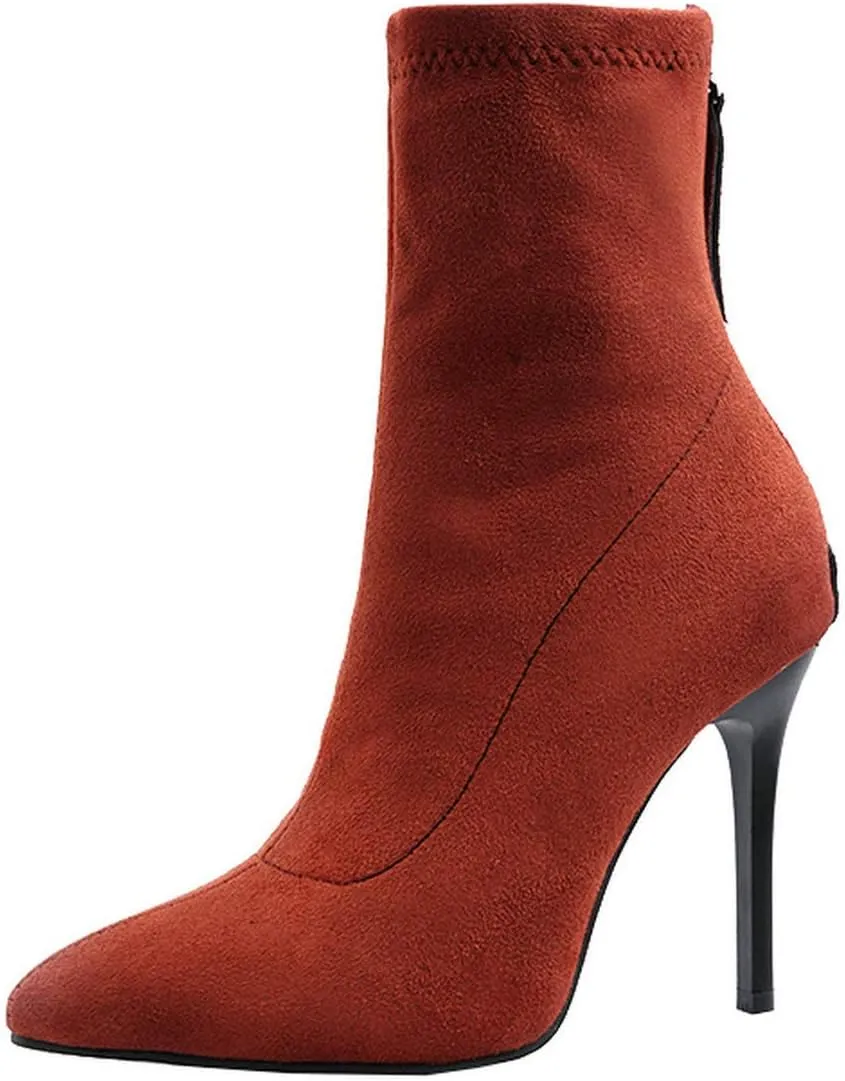 MAVMAX Women's Suede Pointed Toe Booties Stilettos High Heels Ankle Boots