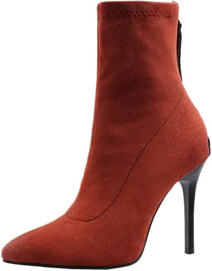MAVMAX Women's Suede Pointed Toe Booties Stilettos High Heels Ankle Boots
