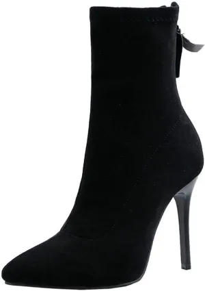 MAVMAX Women's Suede Pointed Toe Booties Stilettos High Heels Ankle Boots