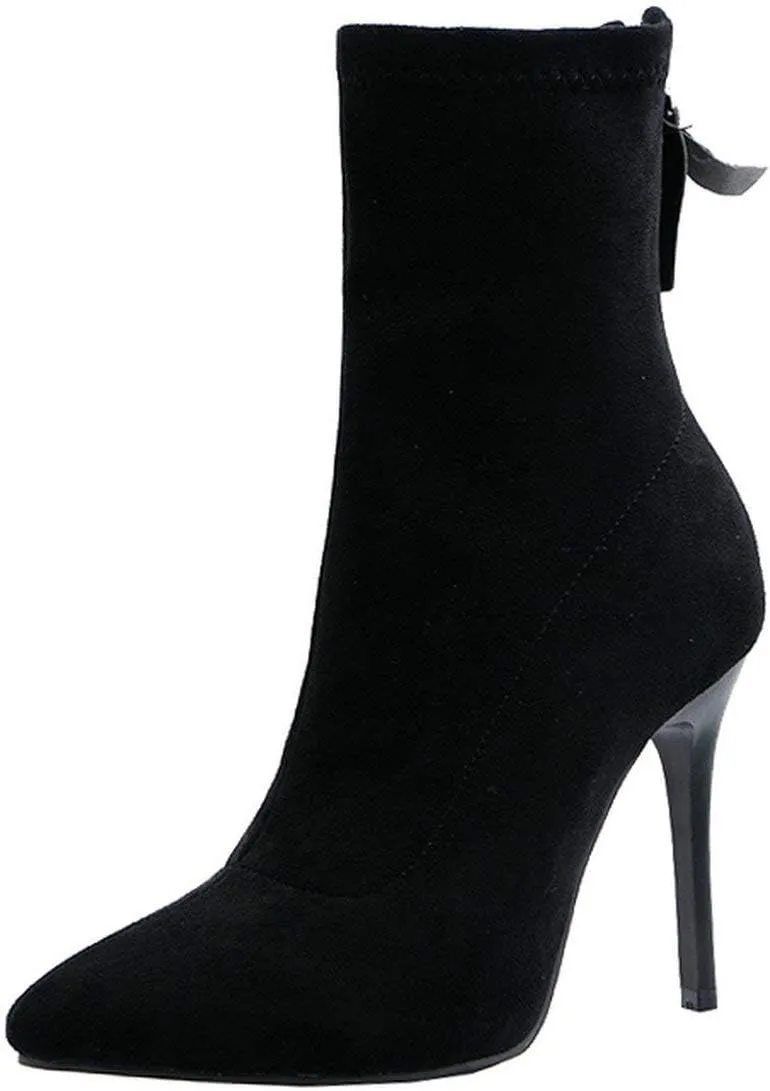 MAVMAX Women's Suede Pointed Toe Booties Stilettos High Heels Ankle Boots