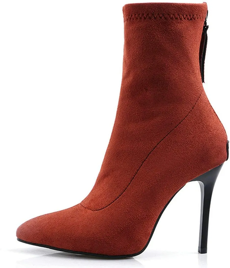 MAVMAX Women's Suede Pointed Toe Booties Stilettos High Heels Ankle Boots