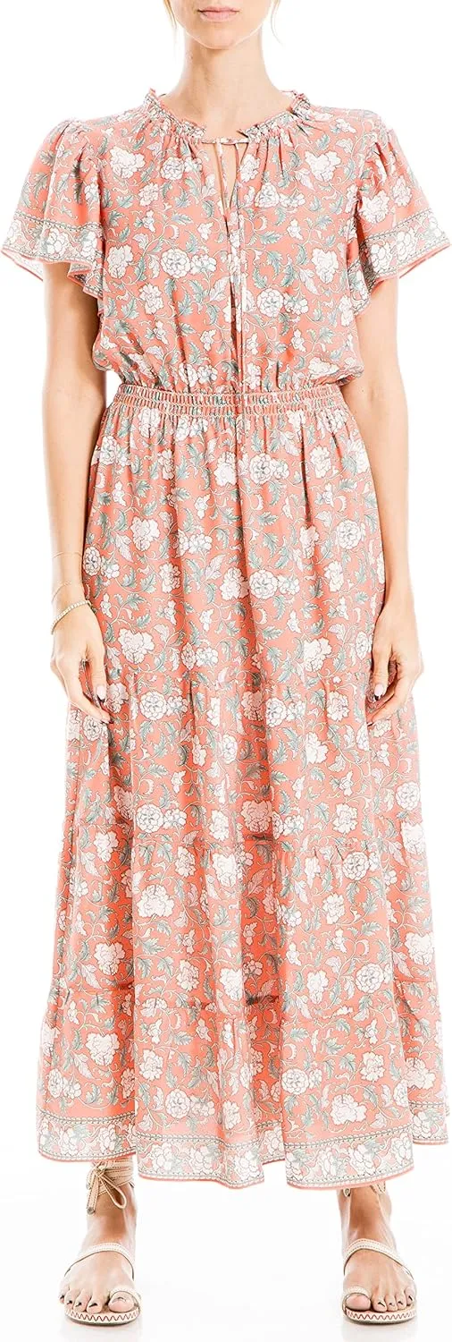 Max Studio Women's Crepe Flutter Sleeve Maxi Dress