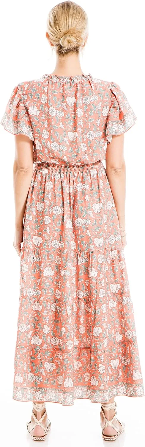 Max Studio Women's Crepe Flutter Sleeve Maxi Dress