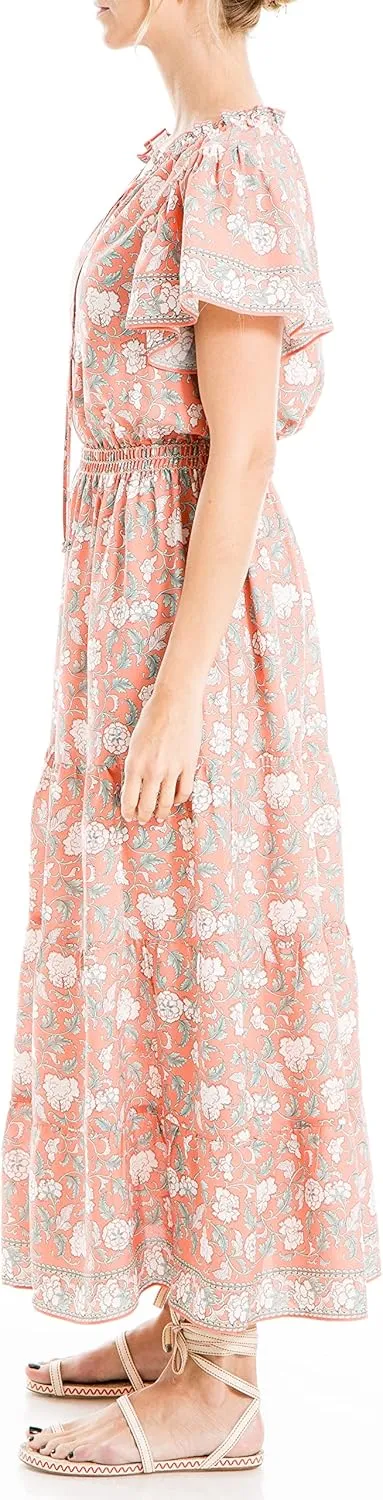 Max Studio Women's Crepe Flutter Sleeve Maxi Dress