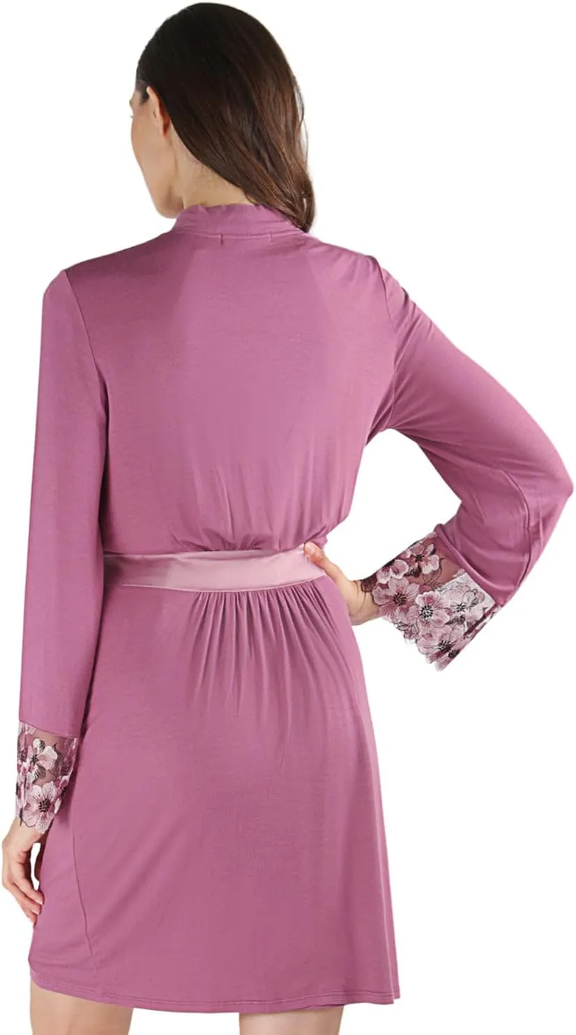 MeMoi Women's Enchanted Romance Floral Accent Embroidered Robe