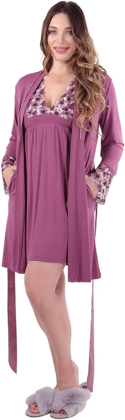 MeMoi Women's Enchanted Romance Floral Accent Embroidered Robe