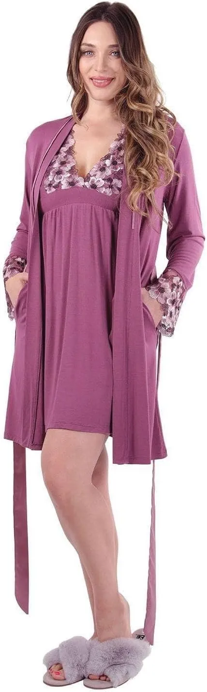 MeMoi Women's Enchanted Romance Floral Accent Embroidered Robe