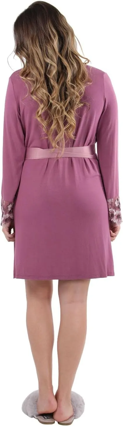 MeMoi Women's Enchanted Romance Floral Accent Embroidered Robe