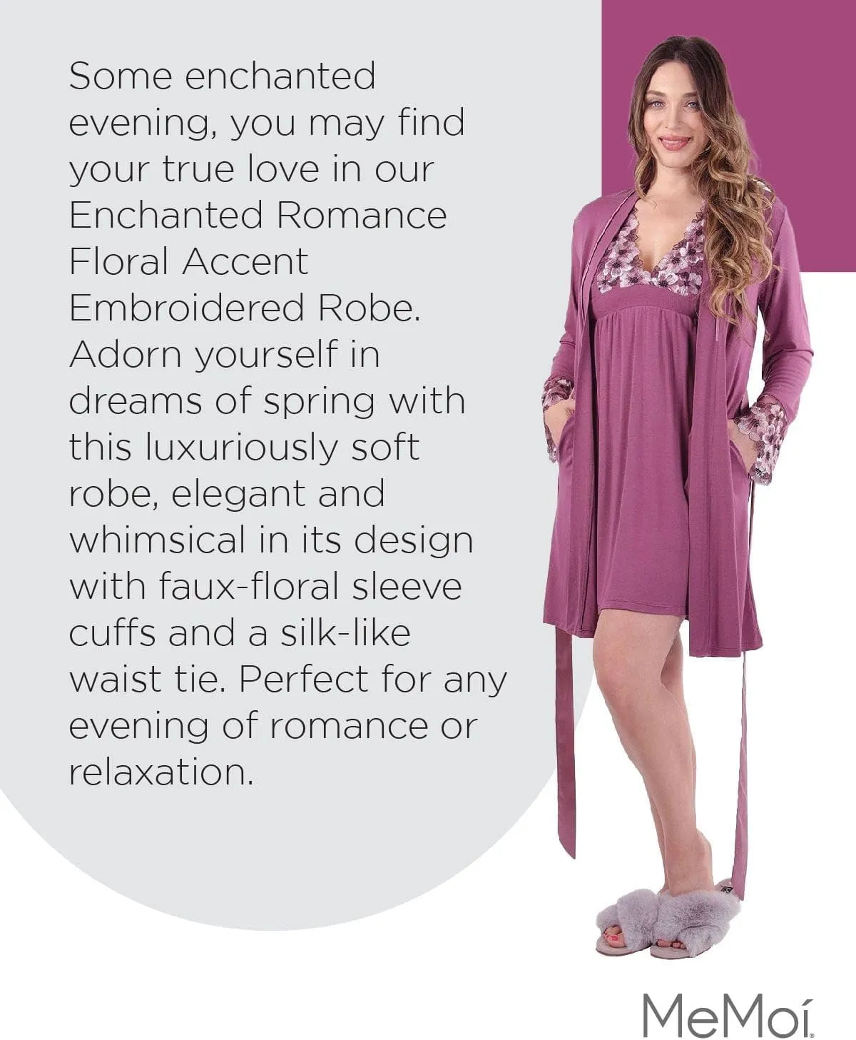 MeMoi Women's Enchanted Romance Floral Accent Embroidered Robe