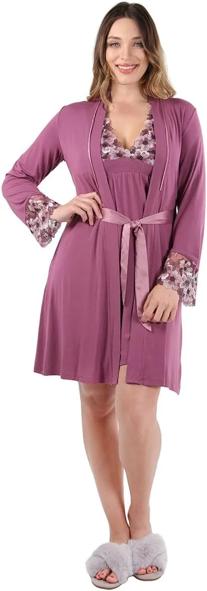 MeMoi Women's Enchanted Romance Floral Accent Embroidered Robe