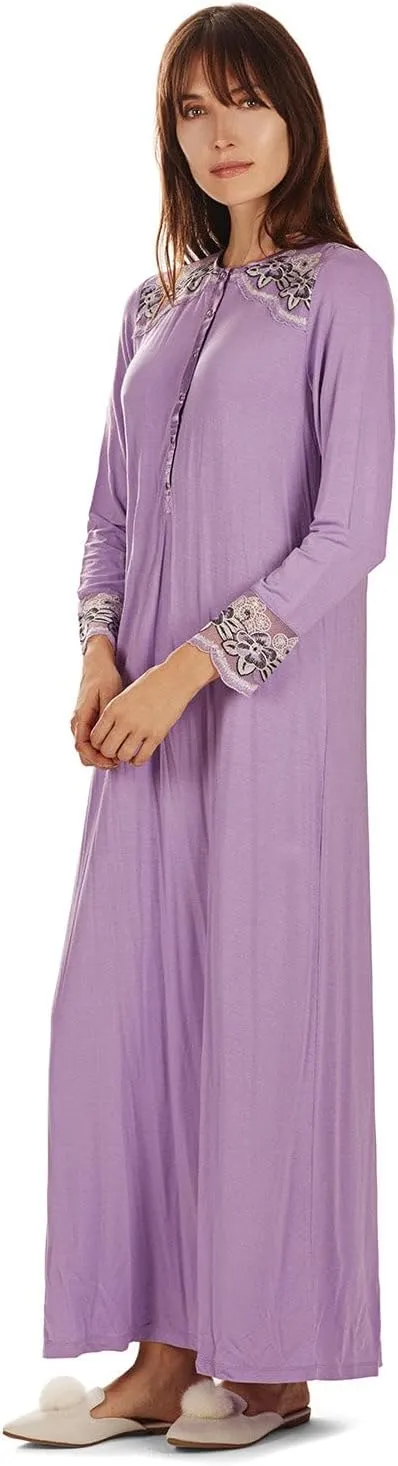 MeMoi Women's Modest Lace Cuff and Shoulder Accent Ankle Length Nightgown