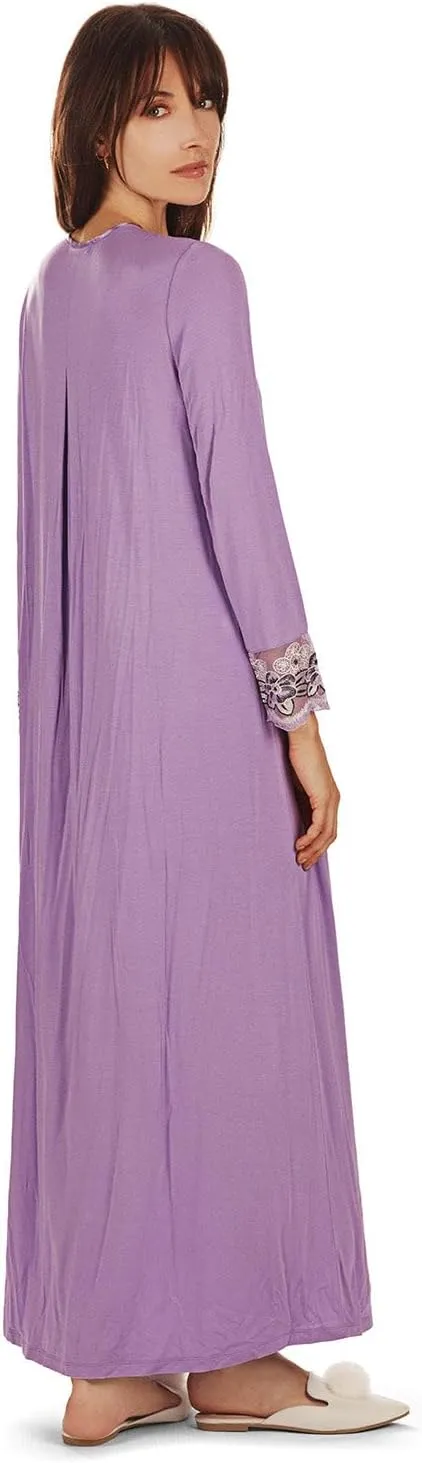 MeMoi Women's Modest Lace Cuff and Shoulder Accent Ankle Length Nightgown
