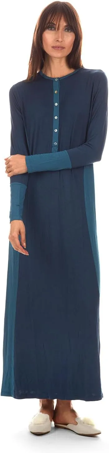 MeMoi Women's Two-Tone Button-Accent Soft Full-Length Nightgown