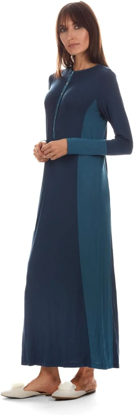 MeMoi Women's Two-Tone Button-Accent Soft Full-Length Nightgown