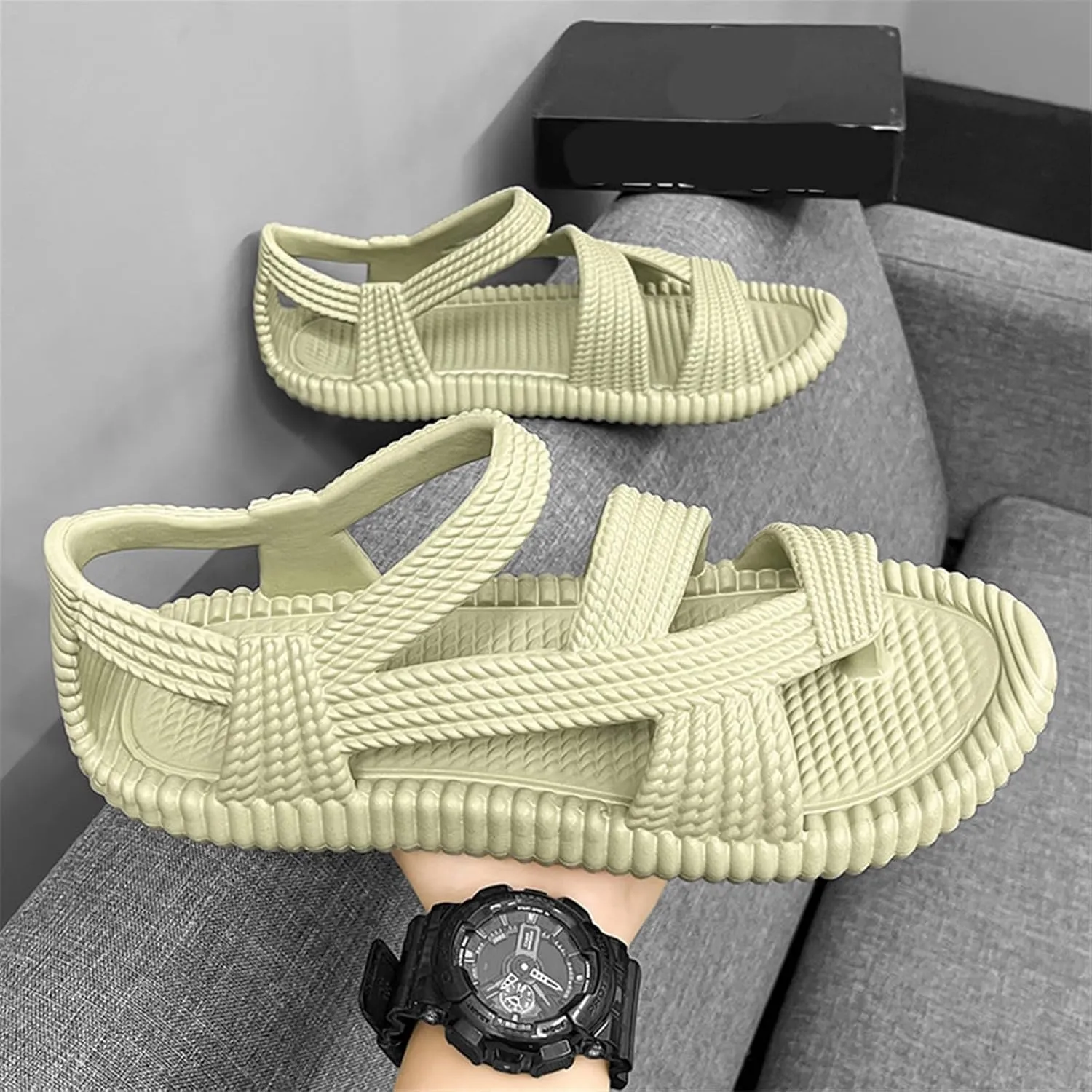 Men Comfy Breathable Resistant Woven EVA Bunion Corrector Sandals, Casual Retro Soft Orthopedic Flat Non-slip Durable Slippers, for Papa Husband, Hallux Valgus, Plantar Fasciitis