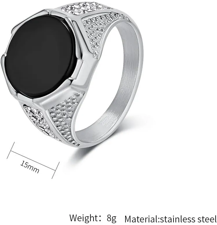 Men Women's Black Gem Full Diamond Stainless Steel Ring Personalized Cubic Zirconia Ring Band Jewelry