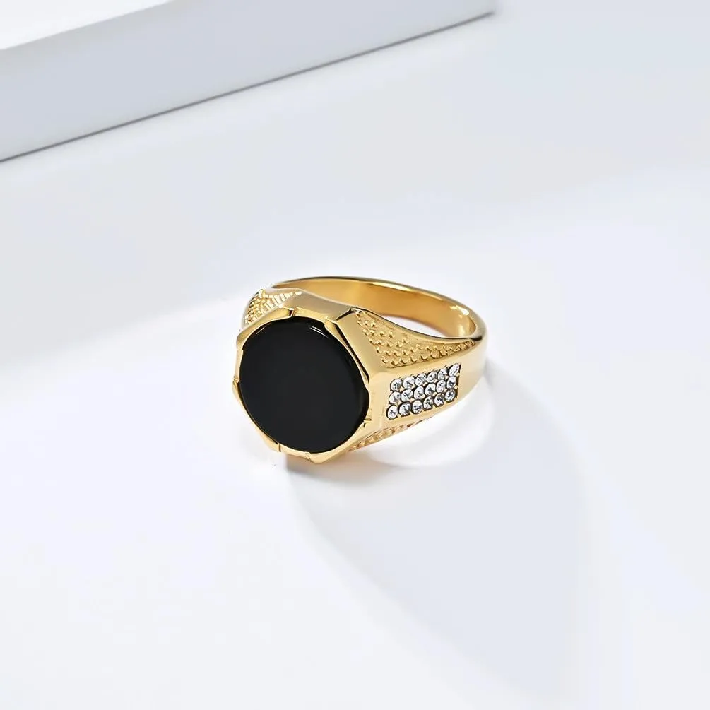 Men Women's Black Gem Full Diamond Stainless Steel Ring Personalized Cubic Zirconia Ring Band Jewelry