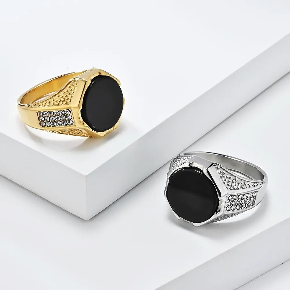Men Women's Black Gem Full Diamond Stainless Steel Ring Personalized Cubic Zirconia Ring Band Jewelry