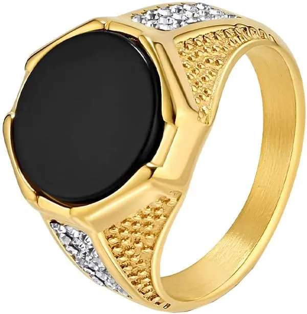 Men Women's Black Gem Full Diamond Stainless Steel Ring Personalized Cubic Zirconia Ring Band Jewelry