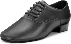 Men's Ballroom Dance Shoes - Leather Lace-up Dancing Shoes for Latin Tango Salsa Waltz, Black