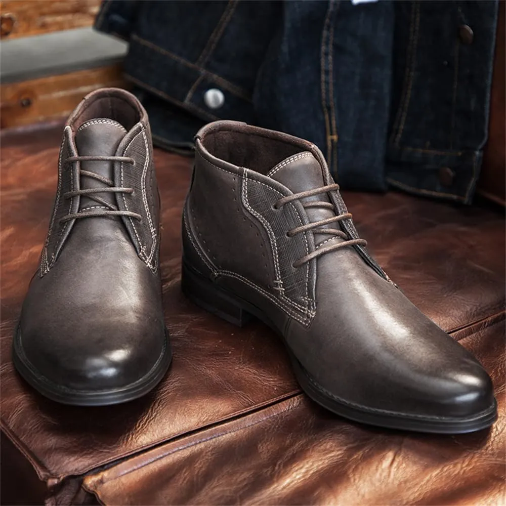 Men's Chukka Boots Casual Dress Boots Motorcycle Combat Boots Waterproof Ankle Boots Lace Up Fashion Leather Boots