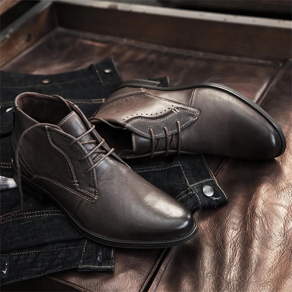 Men's Chukka Boots Casual Dress Boots Motorcycle Combat Boots Waterproof Ankle Boots Lace Up Fashion Leather Boots