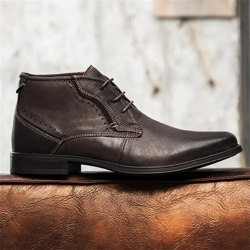 Men's Chukka Boots Casual Dress Boots Motorcycle Combat Boots Waterproof Ankle Boots Lace Up Fashion Leather Boots