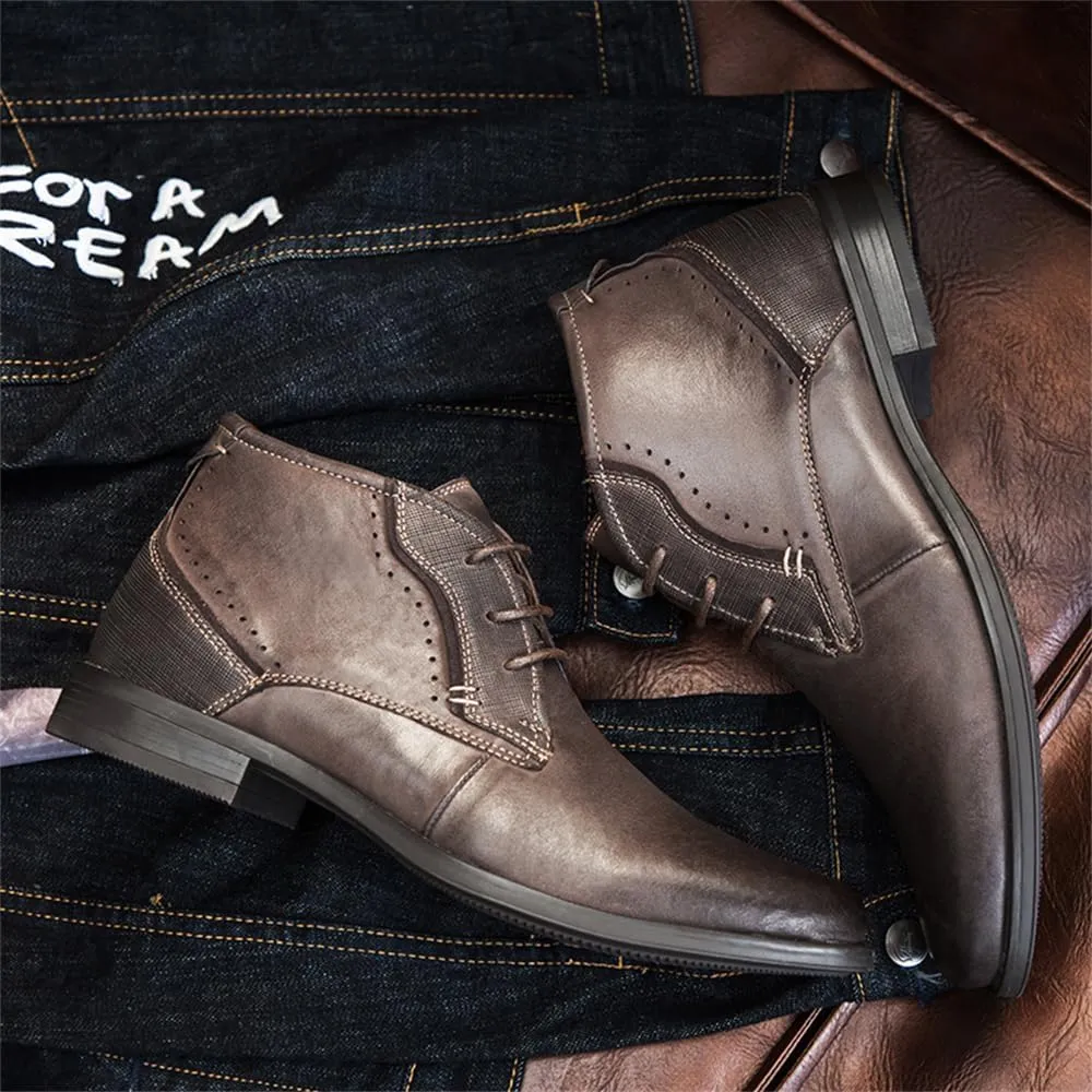 Men's Chukka Boots Casual Dress Boots Motorcycle Combat Boots Waterproof Ankle Boots Lace Up Fashion Leather Boots