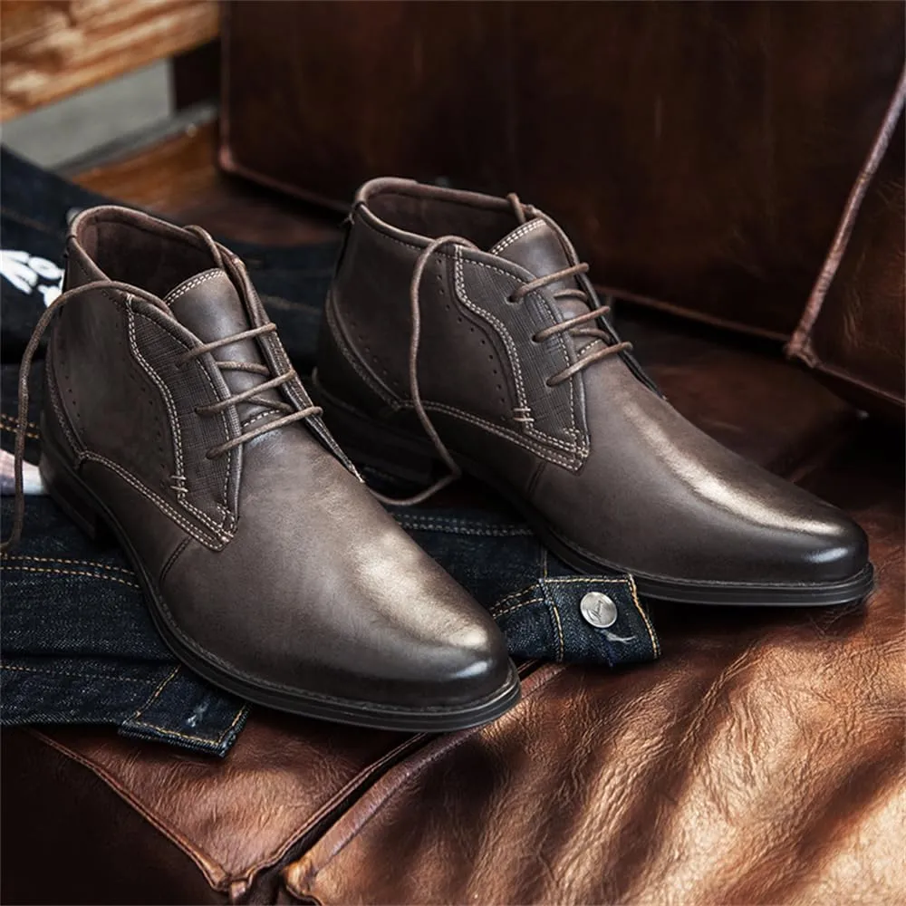 Men's Chukka Boots Casual Dress Boots Motorcycle Combat Boots Waterproof Ankle Boots Lace Up Fashion Leather Boots