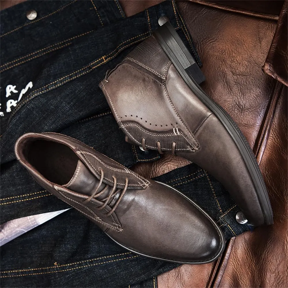 Men's Chukka Boots Casual Dress Boots Motorcycle Combat Boots Waterproof Ankle Boots Lace Up Fashion Leather Boots