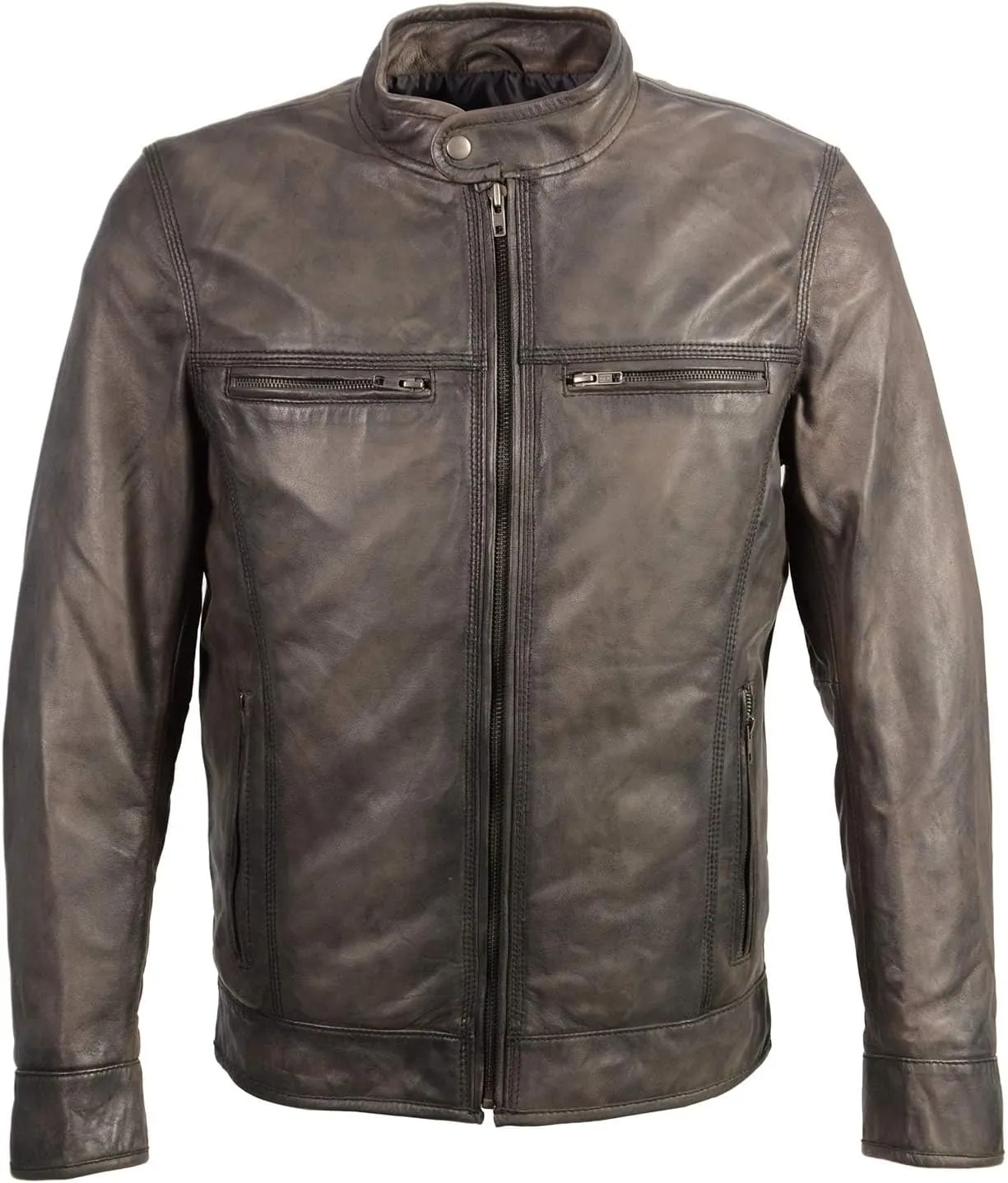 Men's Stand Up Snap Collar Racer Jacket With Triple Stitch Accent