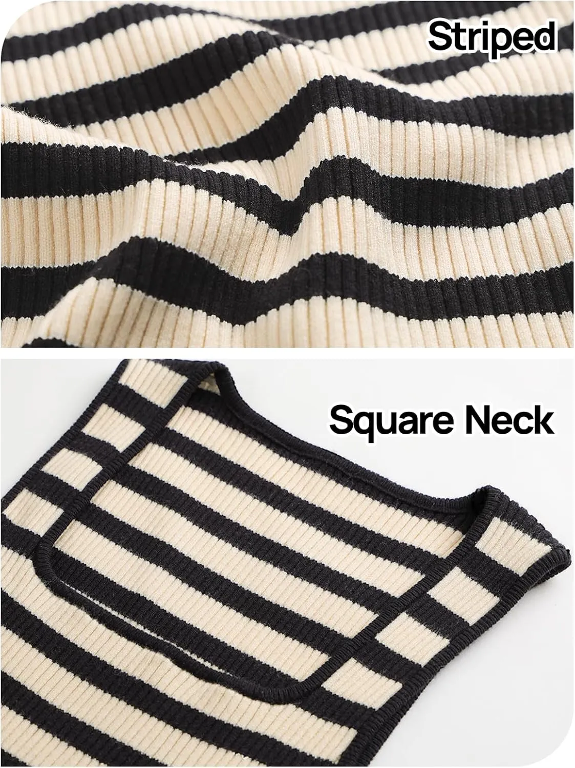 MEROKEETY Women's 2025 Sleeveless Ribbed Knit Tank Tops Summer Striped Square Neck Casual Basic Shirts Tanks