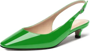 MERRORI Women's Slingback Buckle Patent Square Toe Kitten Low Heel Pumps Business Work Dress Shoes 1.5 Inch