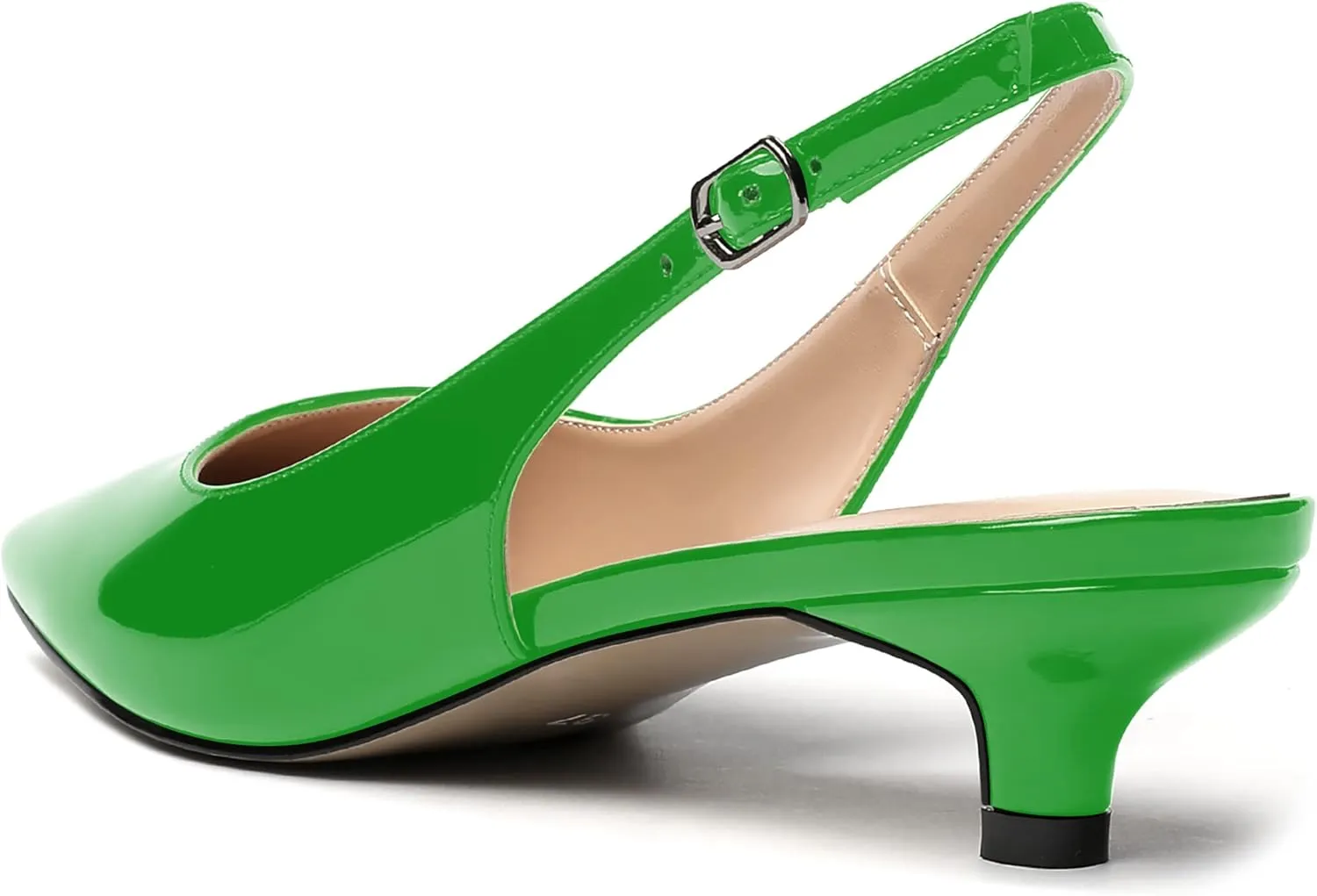 MERRORI Women's Slingback Buckle Patent Square Toe Kitten Low Heel Pumps Business Work Dress Shoes 1.5 Inch