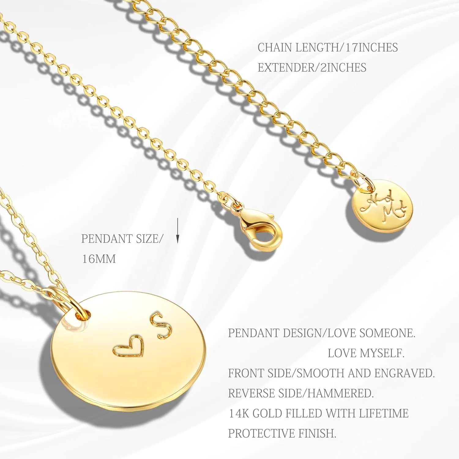 MEVECCO Gold Initial Pendant Necklaces,14K Gold Plated Engraved Disc Personalized Name Dainty Handmade Cute Heart Initial Tiny Pendant Necklaces Jewelry Gift for Women