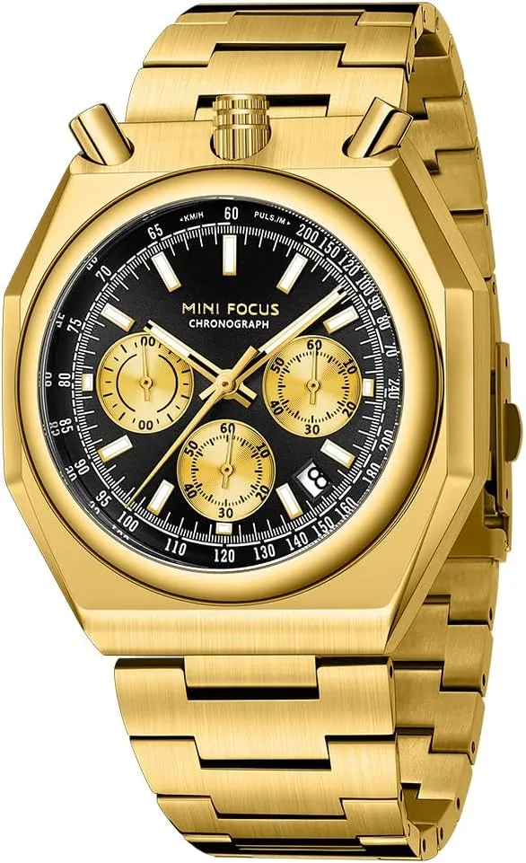 MF MINI FOCUS Unique Dress Men Watches (Chronograph/Waterproof/Luminous/Calendar) Big Face Stainless Steel Band Watches for Men