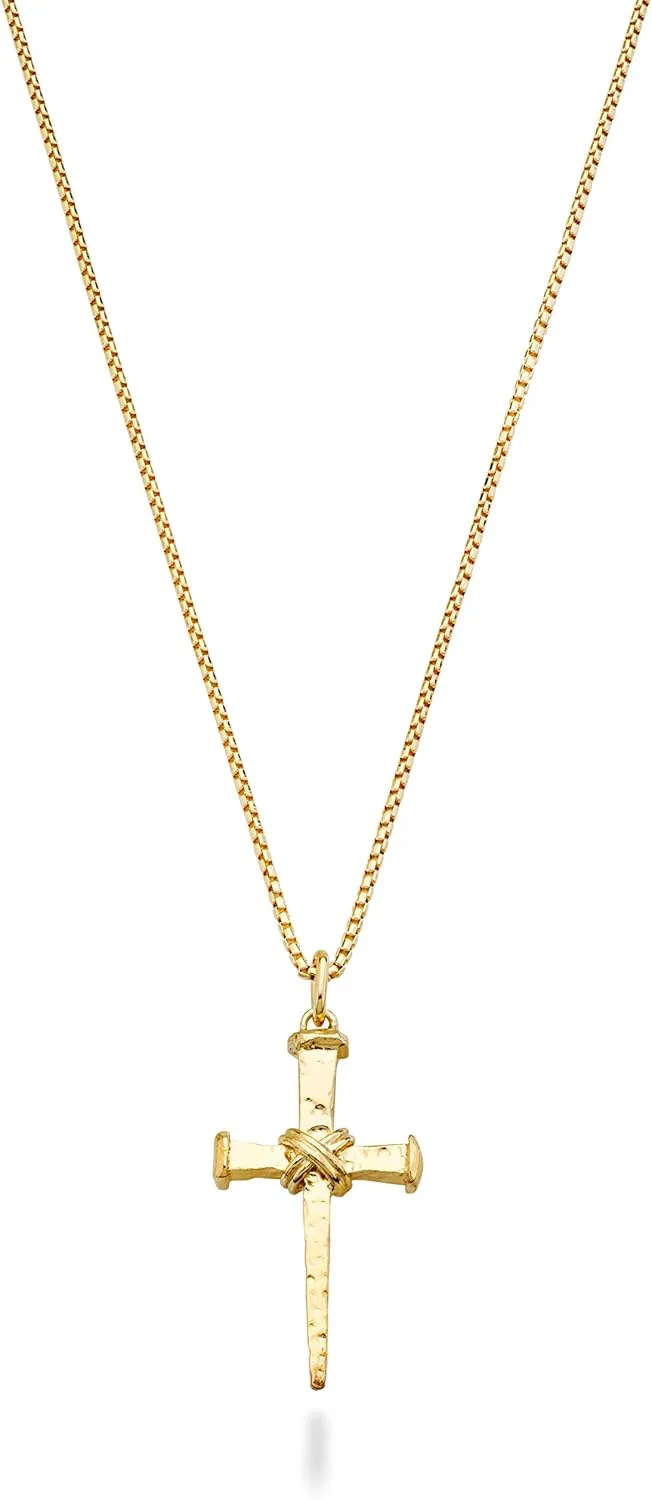 Miabella Italian Rope Wrap Nail Cross Pendant Necklace Box Chain, Rhodium or 18K Yellow Gold Over 925 Sterling Silver Made in Italy