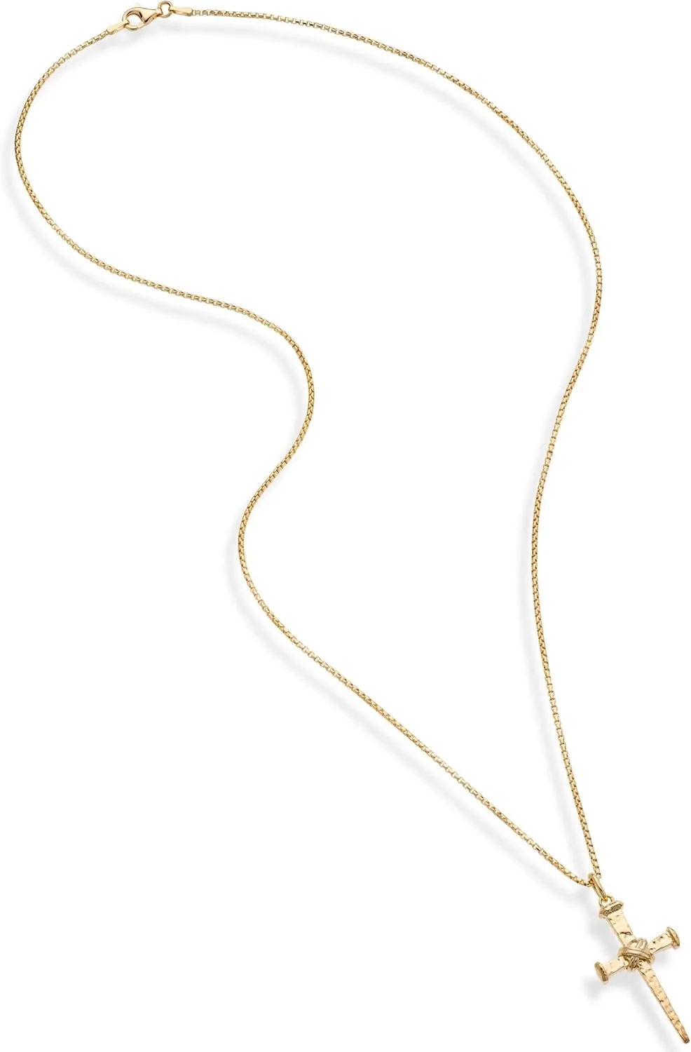 Miabella Italian Rope Wrap Nail Cross Pendant Necklace Box Chain, Rhodium or 18K Yellow Gold Over 925 Sterling Silver Made in Italy