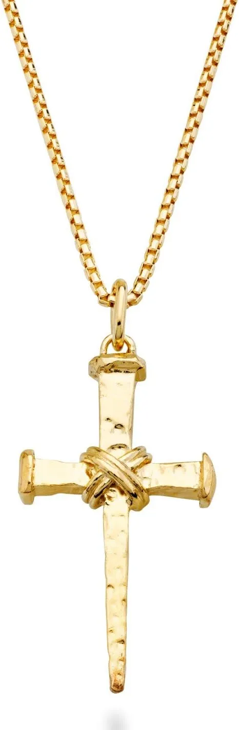 Miabella Italian Rope Wrap Nail Cross Pendant Necklace Box Chain, Rhodium or 18K Yellow Gold Over 925 Sterling Silver Made in Italy