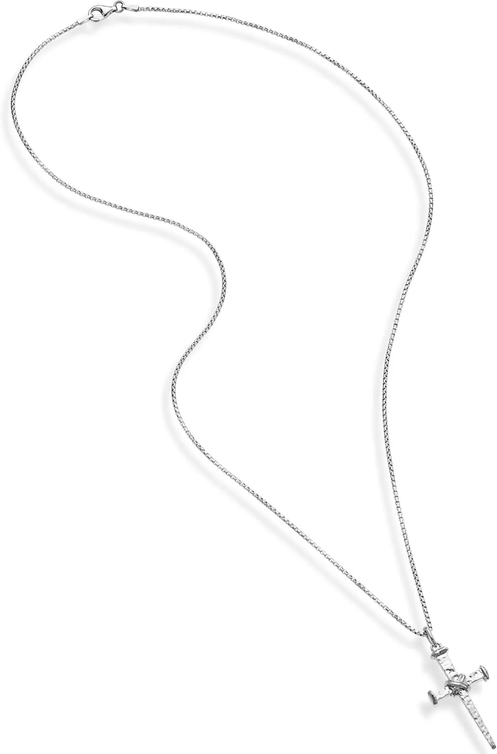 Miabella Italian Rope Wrap Nail Cross Pendant Necklace Box Chain, Rhodium or 18K Yellow Gold Over 925 Sterling Silver Made in Italy