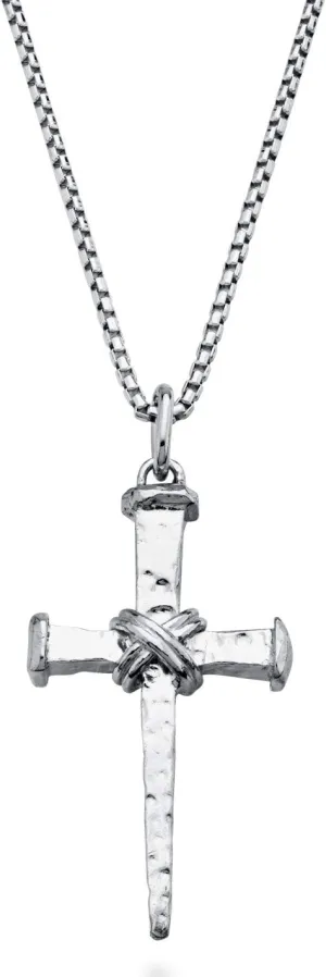 Miabella Italian Rope Wrap Nail Cross Pendant Necklace Box Chain, Rhodium or 18K Yellow Gold Over 925 Sterling Silver Made in Italy