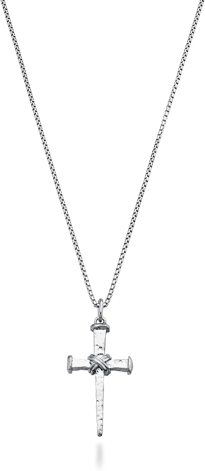 Miabella Italian Rope Wrap Nail Cross Pendant Necklace Box Chain, Rhodium or 18K Yellow Gold Over 925 Sterling Silver Made in Italy