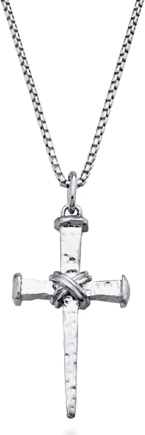 Miabella Italian Rope Wrap Nail Cross Pendant Necklace Box Chain, Rhodium or 18K Yellow Gold Over 925 Sterling Silver Made in Italy
