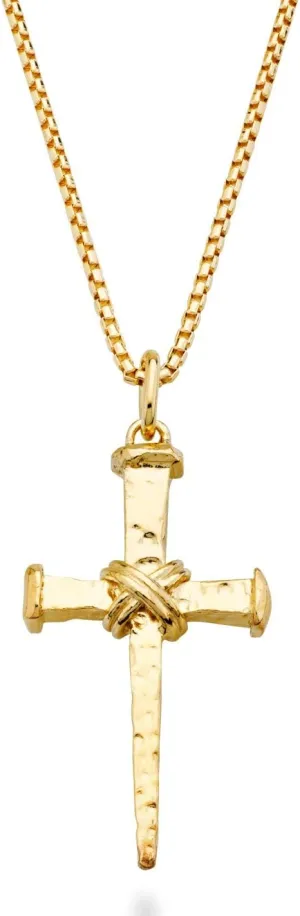 Miabella Italian Rope Wrap Nail Cross Pendant Necklace Box Chain, Rhodium or 18K Yellow Gold Over 925 Sterling Silver Made in Italy