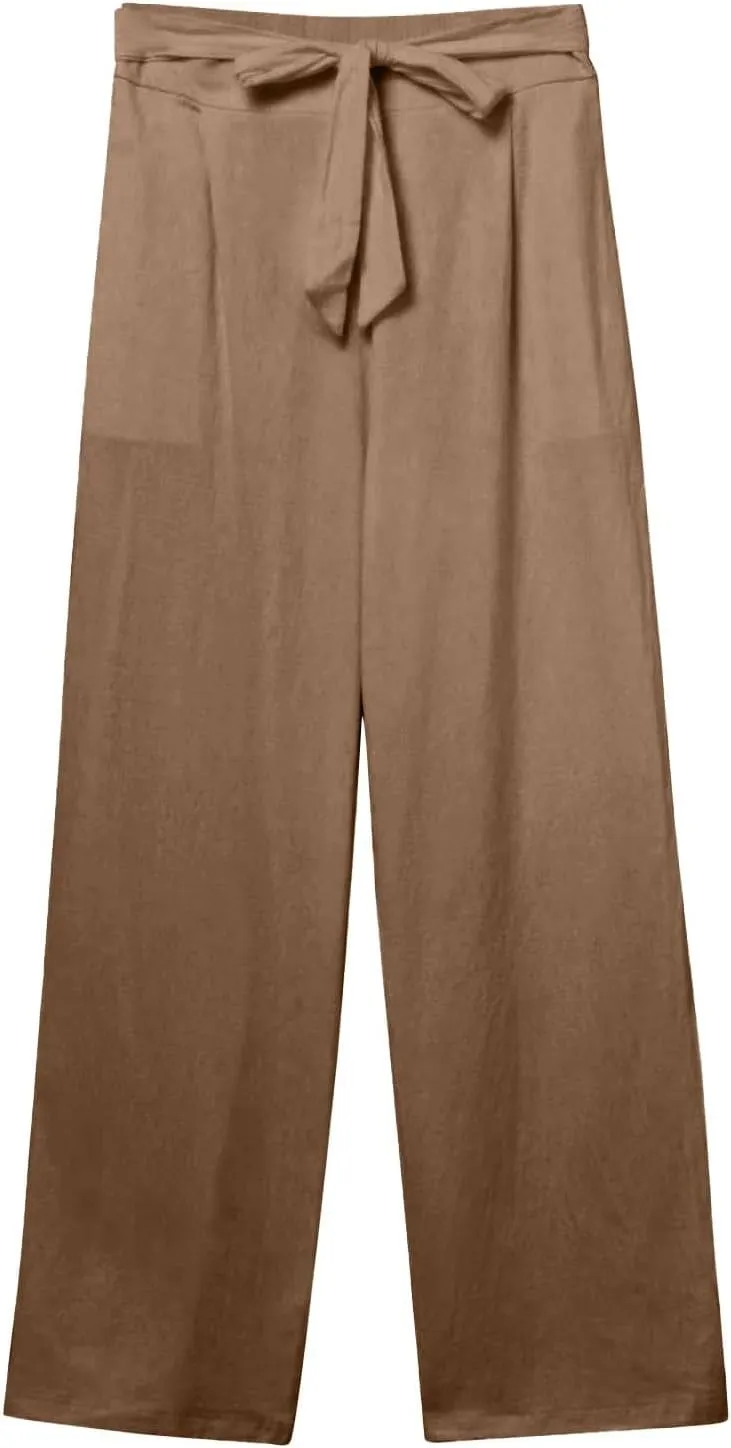 midelxp Straight Leg Linen Pants Women Summer Lightweight Drawstring High Waist Plus Size Pants Loose Comfy Boho Beach Pants