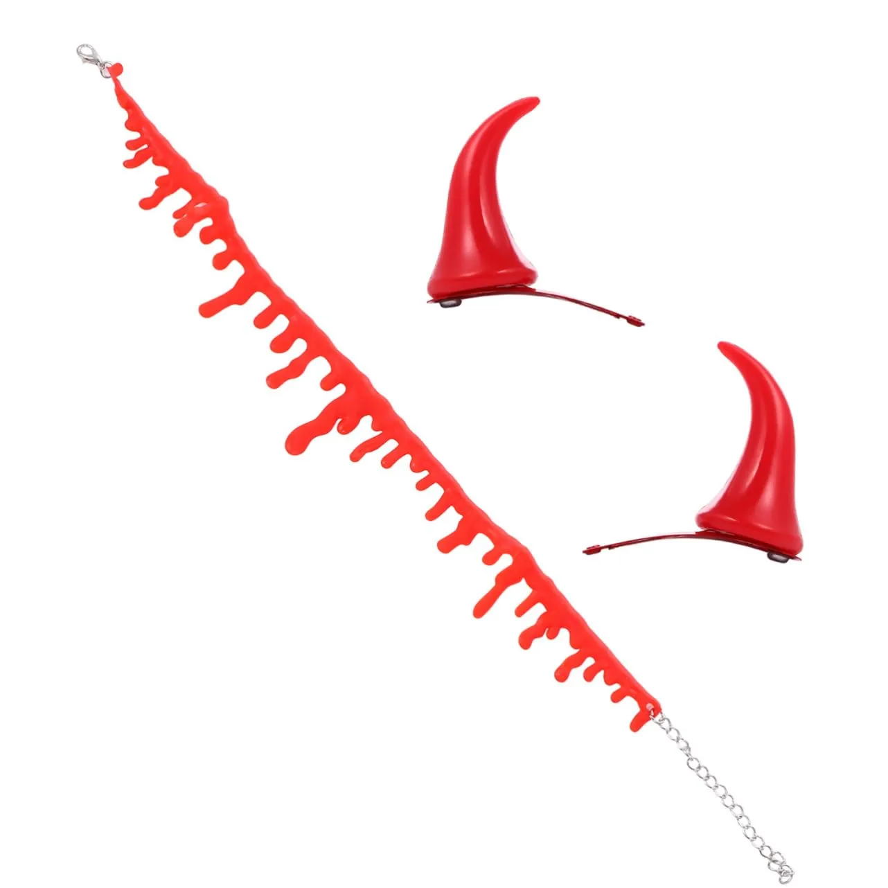Mikinona 6pcs Halloween Horn Hairpin Blood Necklace Deviled Horn Shape Hairpins Perfect for Party Decorations