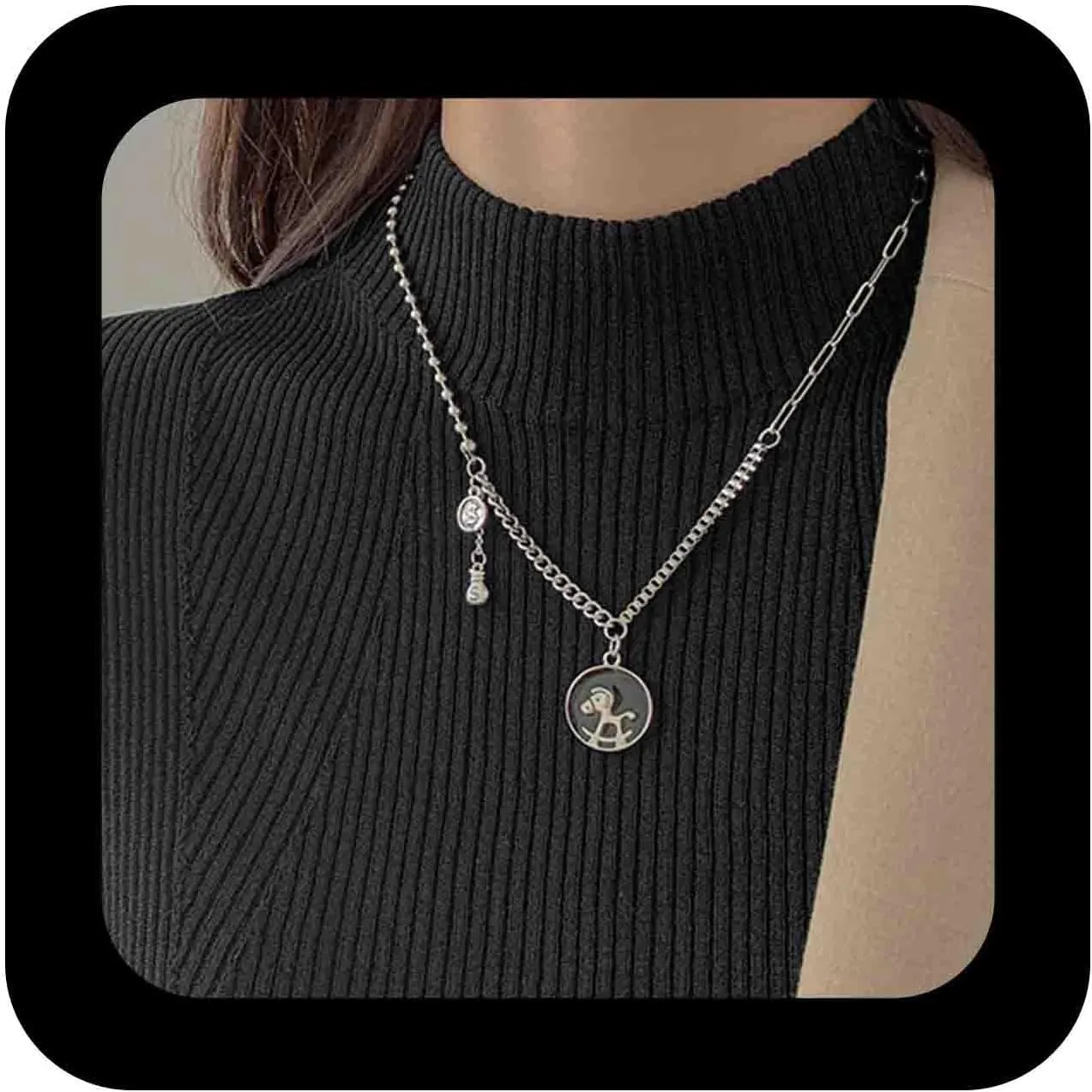 Minimalist Silver Coin Pendant Necklace Round Coin Choker Necklaces Tiny Paperclip Chain Necklace Medallion Disc NecklaceS Choker Jewelry for Women