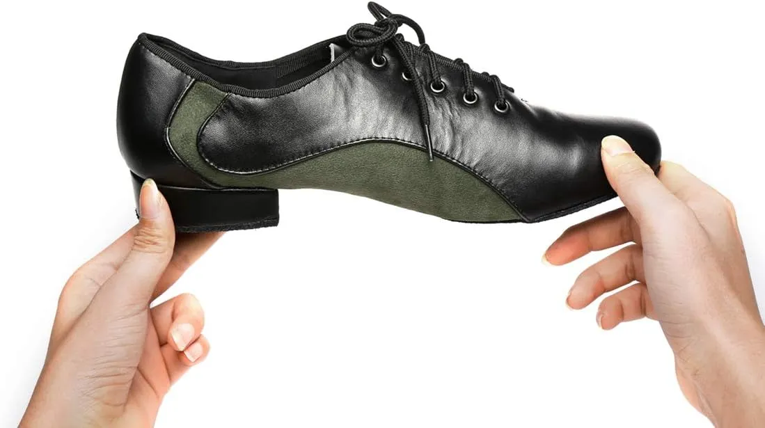 Minishion Men's Lace-up 1" Standard Heel Leather Suede Ballroom Latin Dance Shoes